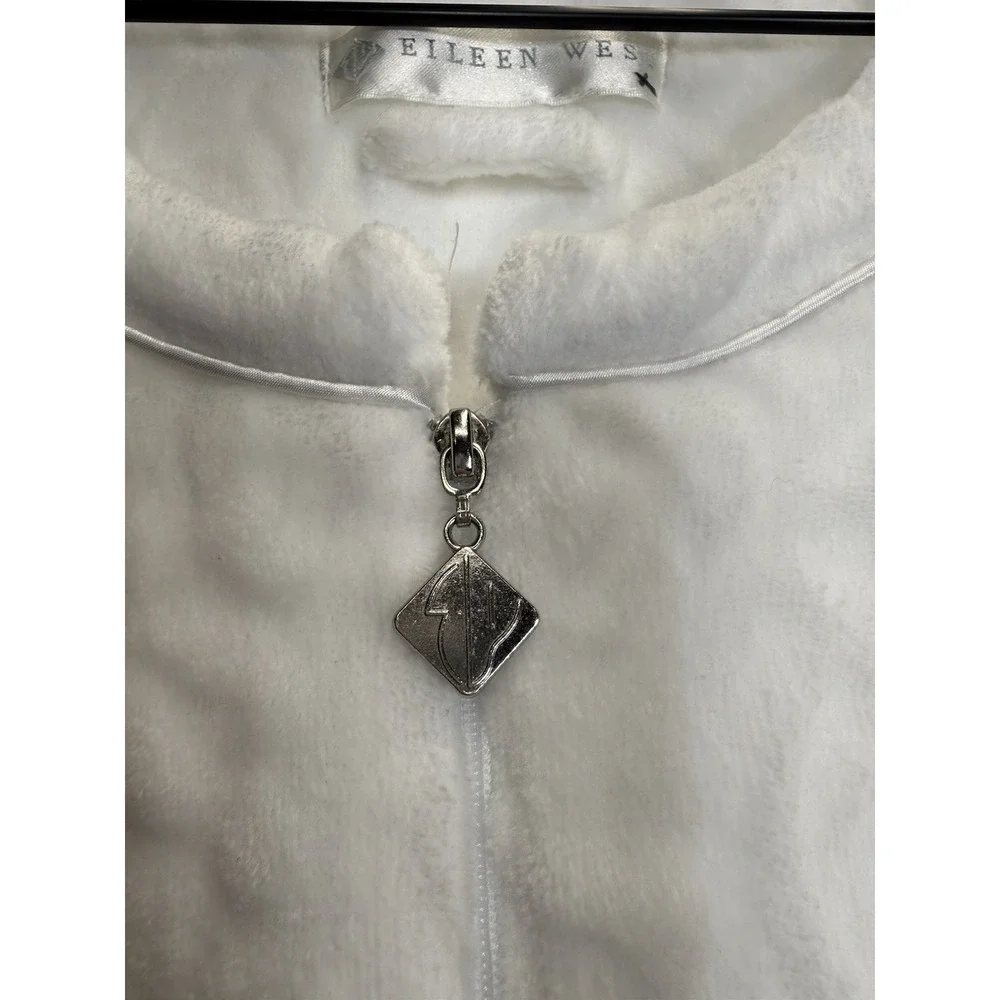 EILEEN WEST Cozy‎ Zip Up House Coat Robe Pajama White Floral Pattern Size L/XL